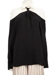 Black Silk Cut Out Off Shoulder Blouse