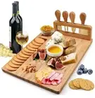 Bamboo Cheese Board and 4 Stainless Steel Knife Set, 36cmx28cmx3cm