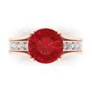 2.89ct Round Cut Ruby Stone Ring Band bridal Set Sliding 14k Rose solid Gold