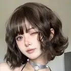 Brown Women Bob Wigs Blonde Synthetic Wigs with Bangs Ladies Curly Wigs Lolita