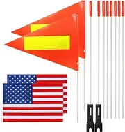 Safety Flag with Pole 6-Feet Adjustable Height Heavy Duty Fiberglass Pole Polyester Tear-Resistant Waterproof (2 Pcs With American Flag)