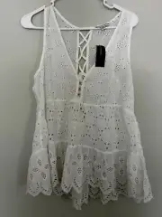 New American Eagle Outfitters S/P White Pull Over Sleeveless Top Eyelet Peasant