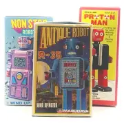 Vintage Tin Toy 6" Non Stop Wind Up Robot Japan, Masudaya Corp '97 COA, ALL Mint