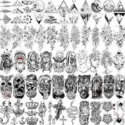 Shegazzi 52 Sheets Black Skull Temporary Tattoos For Men Women Arm Neck Tatoos, 3D Realistic Small Rose Flowers Fake Tattoos Temporary, Waterproof Mountain Snake Lion Tiger Temp Tattoo Sticker Adults