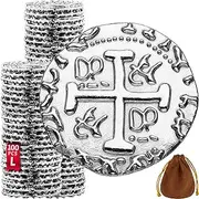 Metal Pirate Coins - 100 Large Silver Treasure Coin Set, Metal Replica Spanish Doubloons for Board Games, Tokens, Toys, Cosplay - Realistic Money Imitation, Pirate Treasure Chest - Diameter: 1.06"