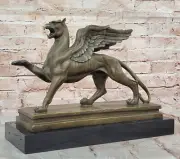 Signed Roche Griffin Bronze Marble Sculpture Statue Art Deco Mythical Artwork