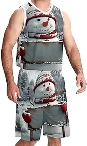 [KQNZT] Basketball Jerseys Shorts Sport Set, Personalized Jersey, Hip hop Clothing for Party, Snowman Christmas