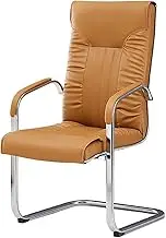 Padded Office Chair, Office Chair with Arms, Ergonomic Meeting Room Chair, Modern Office Chair Without Wheels, Selected Steel, Strong Load Capacity, Suitable For Home, Office Etc (Khaki)