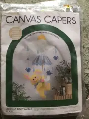 Vtg Canvas Capers Umbrella Bunny Mobile Plastic Canvas KIT #131 10"x 26" Pre-cut