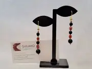 NATURAL ITALIAN RED CORAL Earring & faceted onix beads and GOLD BEADS & HOOK