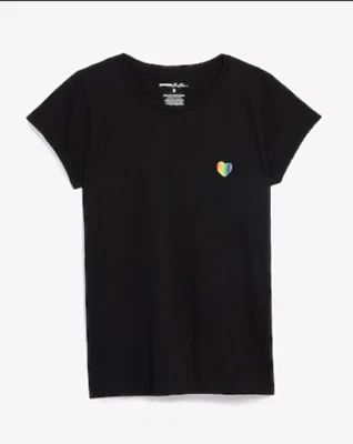 Express Rainbow Heart Graphic Slim Tee, Size Small