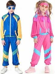 [COREWO] Boys 80s Tracksuit Kids Hip Hop Costume Top Pants Sets Outfit Retro Dance Sportswear