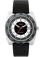[Timex] World Time 1972 Reissue Leather Watch in Black
