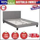 Bed Frame Queen Size Mattress Base Platform Wooden Slats Grey Fabric