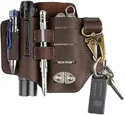 VIPERADE PJ16 Leather Sheath for Belt, Tool Leather Sheath for Knife, Knife Leather Sheath for Men, Multitool Sheath for Men, Flashlight Holster EDC Pocket Organizer with Key Holder (Brown)