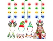 NEW 9PCS Christmas Party Favors Light Up Necklace Headband Glasses Set