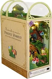 DIY Book Nook Kit, 3D Wooden Light Up Puzzle Bookend for Kids Over 14 Years Old, DIY Educational Dollhouse Model Building Kits for Bookshelf Insert Decor (A)
