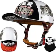 Vintage Motorcycle Baseball Cap Half Helmets Retro Jet Helmet Half Shell Helmet with DOT/ECE Approval with Quick Release for Scooter Cruiser Chopper Men Women Motorcycle Helmet L,L=59-60cm