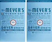 Mrs. Meyer’S Clean Day Dryer Sheets, Rainwater Scent, 80 Ct. (2 Pack)