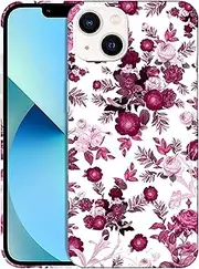 iPhone 13 Mini Case, iPhone 13 Mini 5.4" Case - Pink Burgundy Floral Pattern Design Printed Slim Plastic Hard Snap on Protective Back Phone Case/Cover for iPhone 13 Mini. [5.4"]