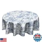 Giwawa Chinoiserie Floral Round Tablecloth 60 Inch,Traditional Blue White Bir