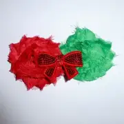 Puppy Bows ~ Shabby chic dog bow Christmas collar slide flower red green red