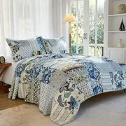 Secgo California King Quilt Size - 100% Cotton Oversized California Comforter Set Bedding Sets (120 * 110 Inch) with 2 Pillow Shams, Patchwork Reversible Lightweight Bedspread