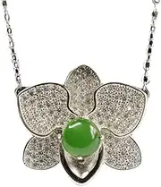 [KONGKNUANK] Necklaces For Women Jade pendant Jasper Camellia Flower Pendant in S925 Silver with Natural Hotan Jade Jade Necklace Pendant for Women Yoga Jade Neaklaces Genuine Jade Pendant for Women