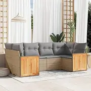 6 Piece Garden Sofa Set with Cushions Beige Poly Rattan Patio Bar Sets