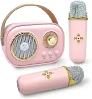 Portable Karaoke Machine, Bluetooth Speaker with 2 Wireless Microphones, Fun Gif