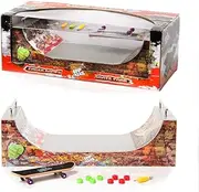 Grip and Tricks - Fingerboard Park Halfpipe with 1 Finger Skate 8 Extra Mini Fingerboards Wheels and 1 Mini Skateboard Tool - Finger Toy 11”x4.5”x4” for 6+ Years Old Kid