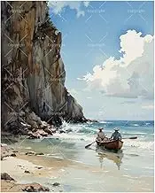 TAOPAOLAB Beach Cliff Rowing Paint by Numbers Kit for Adults - DIY Seaside Canoe Painting on Canvas 16x20In, Acrylic Paint Set, Suitable for Beginners, Art for Home Decoration or Gifts