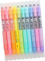 HOUDERCO 10Pcs Double Ended Highlighter Pen Erasable Smooth Writing Markers Fine Chisel Tip for Underlining Highlighting for School Office Journaling and Planning