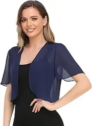 [Yetoun] Women Bolero Shrug Soft Chiffon Open Front Sheer Short Sleeve Cropped Cardigans for Evening Dress