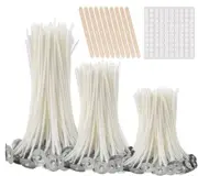 300Pcs Functional Smokeless Candle Wicks,100Pcs Wicks Sticker, Pre Waxed Cotton