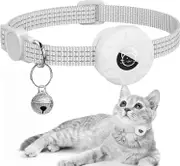 AirTag Cat Collar, Reflective with Waterproof Airtag Holder Compatible and Bell, Lightweight Tracker Cat Collars for Cat Dog Kitten Pupp(White)