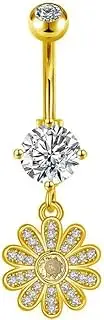 [Niaspi] 14G Cute CZ Daisy Flower Dangle Belly Button Ring for Women Sparkling Cubic Zirconia Rhinestone Flowers Belly Navel Rings Stainless Steel Navel Barbell Hypoallergenic Body Piercing Jewelry
