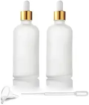 2 Pack 100ml/3.4 Oz White Frosted Glass Dropper Bottle for Essential Oils, Empty Liquid Holder With Eye Dropper, Golden Caps Travel Perfume Cosmetic Container - Pipette & Funnel Included