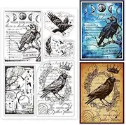 GLOBLELAND Retro Crow Background Silicone Stamp Vintage Moon Phase Transparent Stamp Magic Crow Clear Stamps for Card Making DIY Scrapbooking Crafts