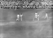 Australias Don Bradman congratulates teammate Arthur Morris on re- Old Photo 1