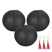 3 Pcs Black Round Paper Lanterns 8 Inch Paper Lantern Party Decorations
