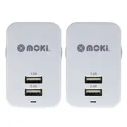 2PK Moki Dual USB Wall Mobile Charger Universal Adaptor Plug Travel Adapter WHT