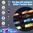 LED Dog Collar Nylon Pet Puppy Glow Flashing Light Lead Leash Night Safety
