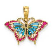 14K Yellow Gold Small Enameled Blue And Red Butterfly Charm