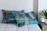 Indian Handmade Cushion Patchwork Decorative Sofa Throw Cotton Pillow Cover Sham