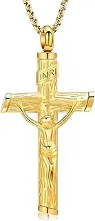BIAIHQIE Cross Cremation Jewelry Urn Necklace for Ashes Stainless Steel Memorial Necklace Keepsake Urn Ash Pendant for Men Women Gifts-Gold