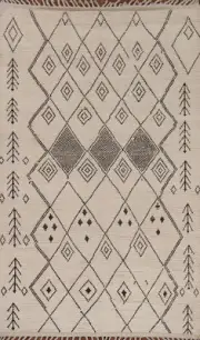 Tribal 6x9 Living Room Rug Moroccan Handmade Wool Ivory Carpet