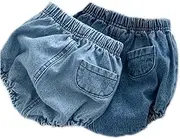 [Colorful Childhood] Toddler Denim Bloomers Shorts Baby Girls Boys Loose Harem Shorts 2pcs