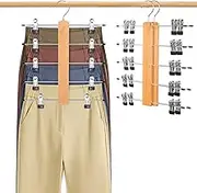 DUDUCOFU Skirt Hangers Space Saving with Adjustable Clips, 3 Pack 5-Tier Wood Pants Clothes Hangers for Closet Organizers and Storage, Hangers Non Slip with Swivel Hooks for Trousers, Shorts, Jeans
