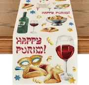 Artoid Mode Hamantaschen Gragger Masque Table Runner, 13" x 72", White